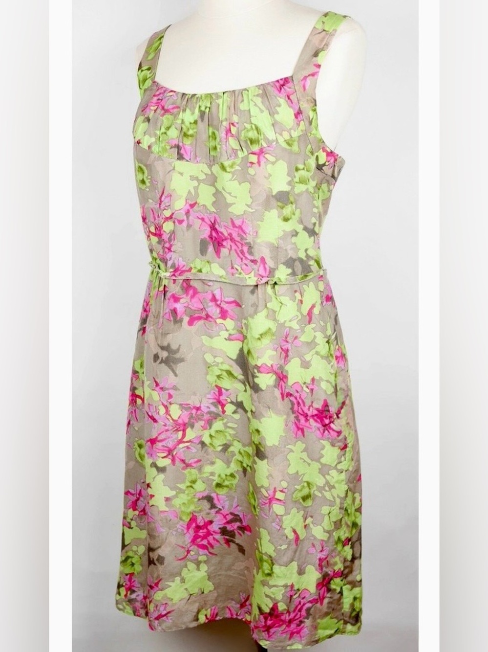 Banana Republic Pink Green Floral Cotton Silk Sheath Dress Sleeveless Size 12